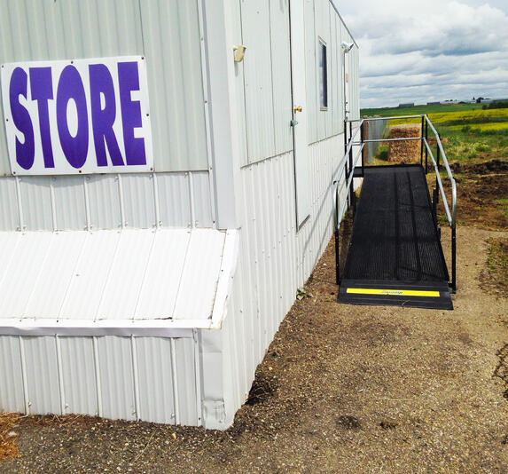 An Amramp ramp makes entry to Twister Sisters yarn store safely accessible even in Alberta's winters