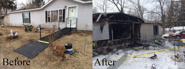 Amramp modular wheelchair ramp that a woman in Michigan used to escape her home during a fire; unlike a wood or aluminum ramp the durable steel Amramp ramp is completely in tact 